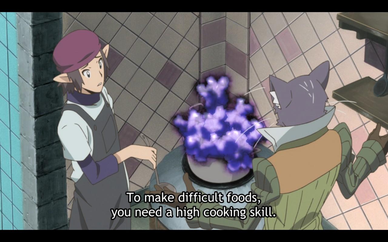Nyanta from Log Horizon saying "To make difficult foods, you need a high cooking skill."