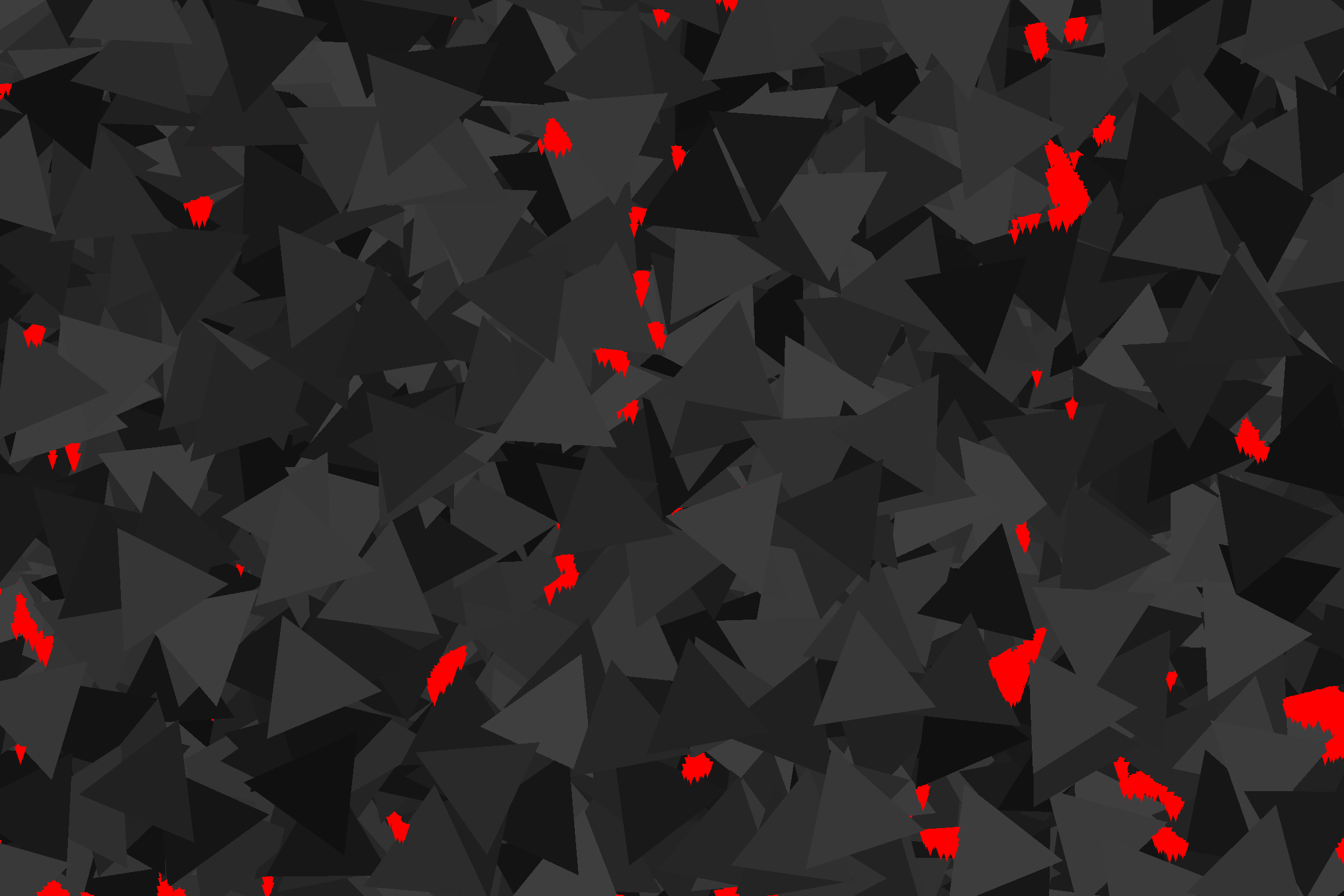 A large number of grey triangles mostly covering a red background. The red appears to be bleeding over the triangles.
