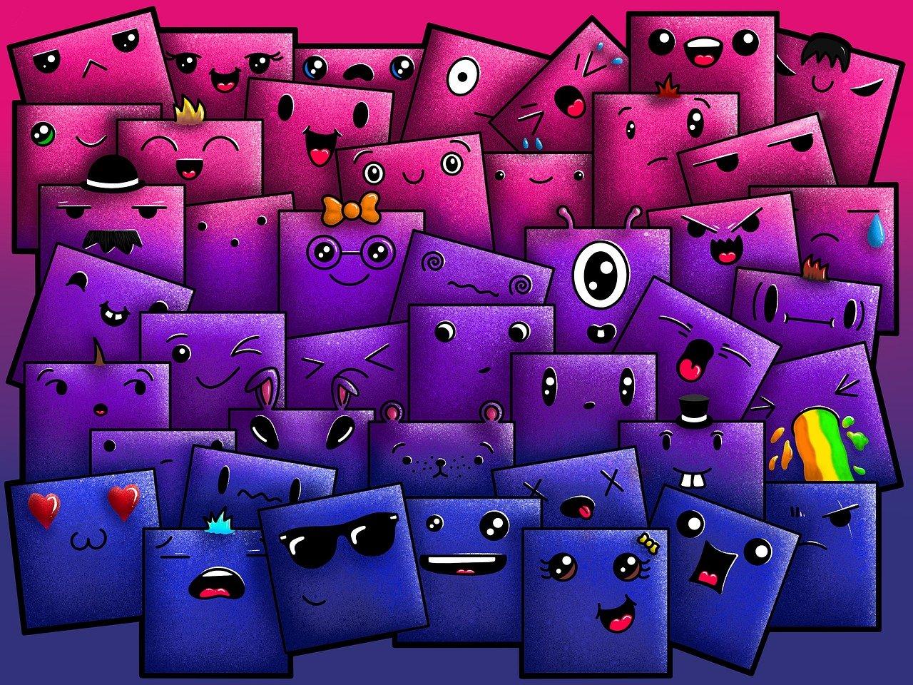 bi flag colours and emoji squares