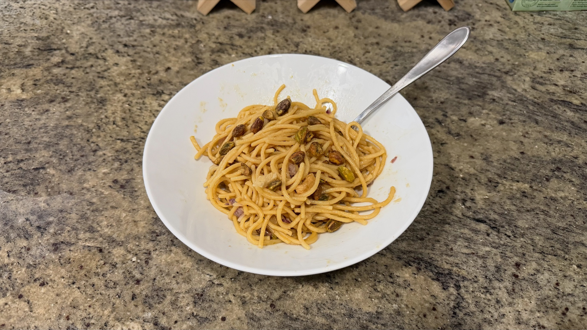 Bowl filled with said mixture with a fork nestled in