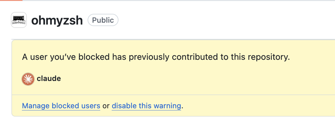 Github screenshot:

ohmyzsh - claude has contributed to this repository