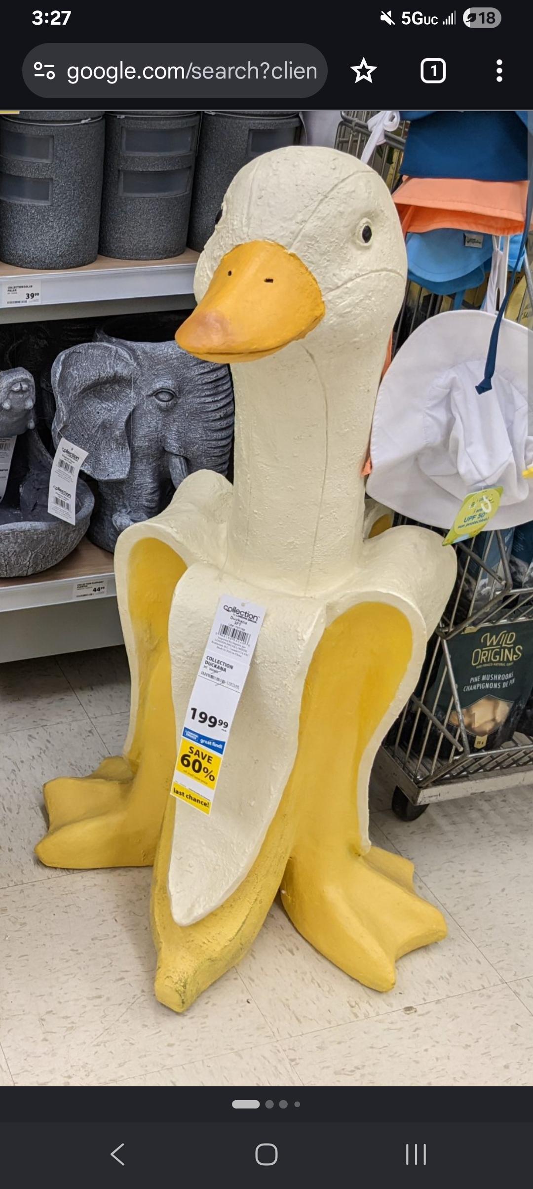 A Banana Goose hybrid statue from London Drugs in Canada.