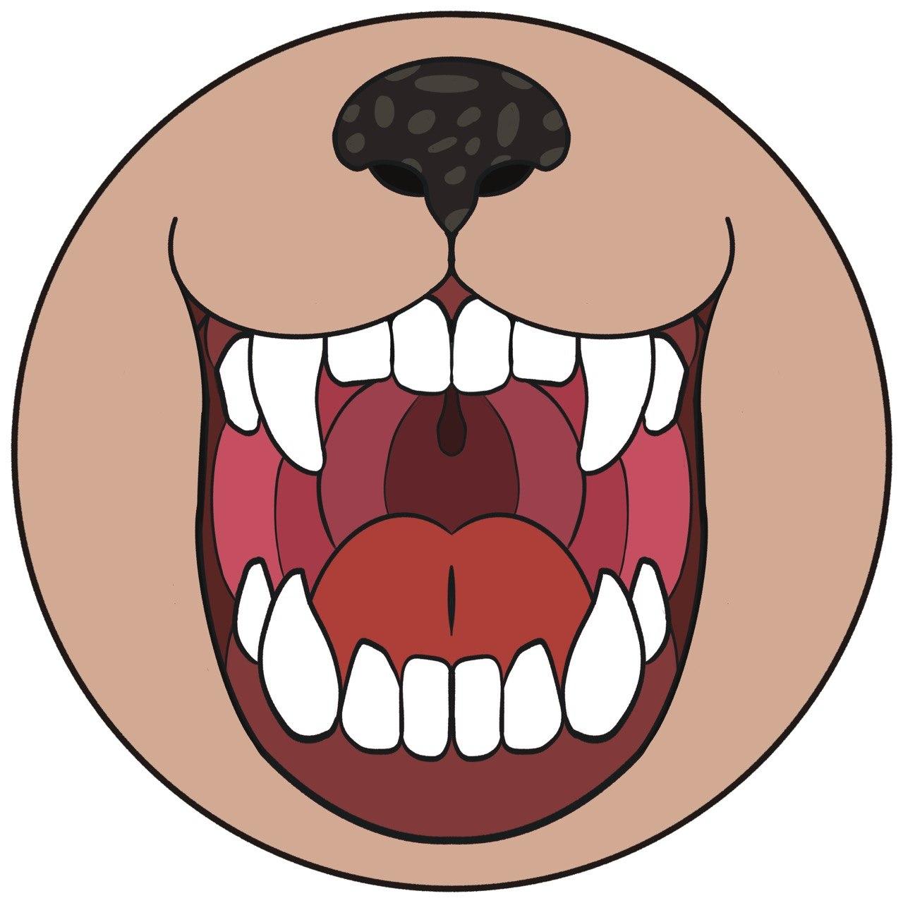 a drawing of an animal maw open showng teeth in a circle