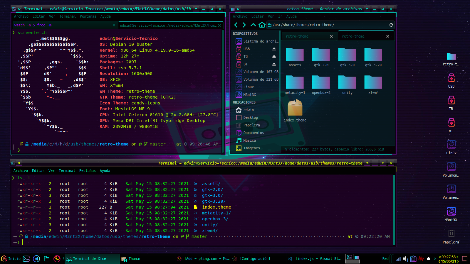 A desktop screenshot showing very dark colours and minimalist UI with a bit of gradients